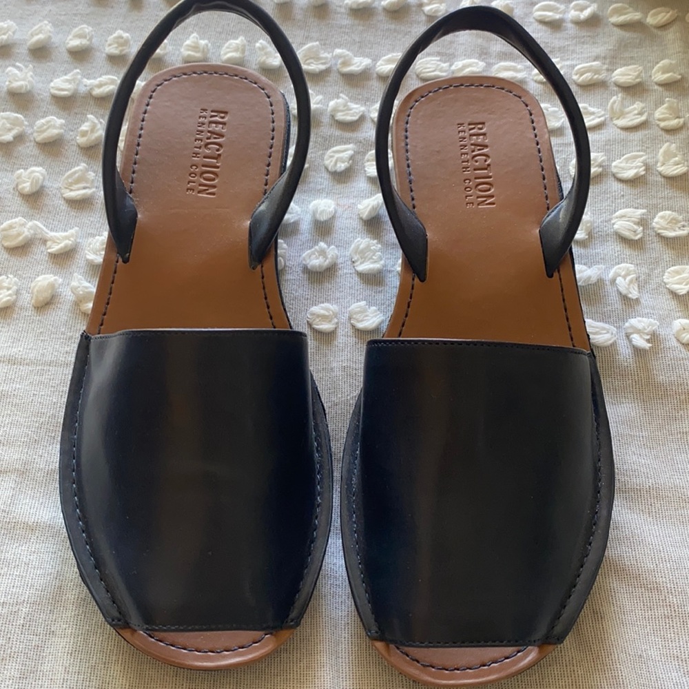 Kenneth Cole Reaction leather sling back wedges.Dark blue. Brand new never worn.
